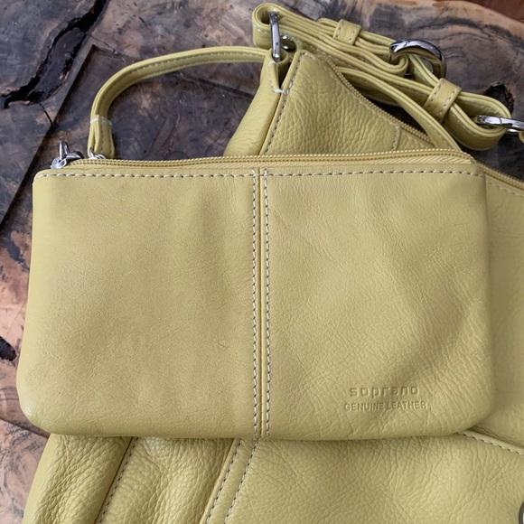 Vintage Soprano Genuine Leather Yellow Handbag with Pouch - Picture 4 of 9
